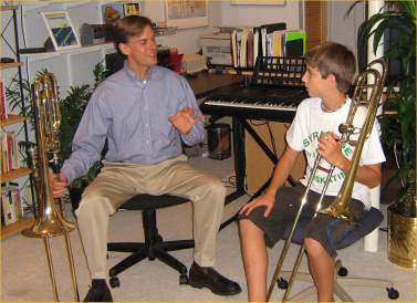 trombone lesson in progress